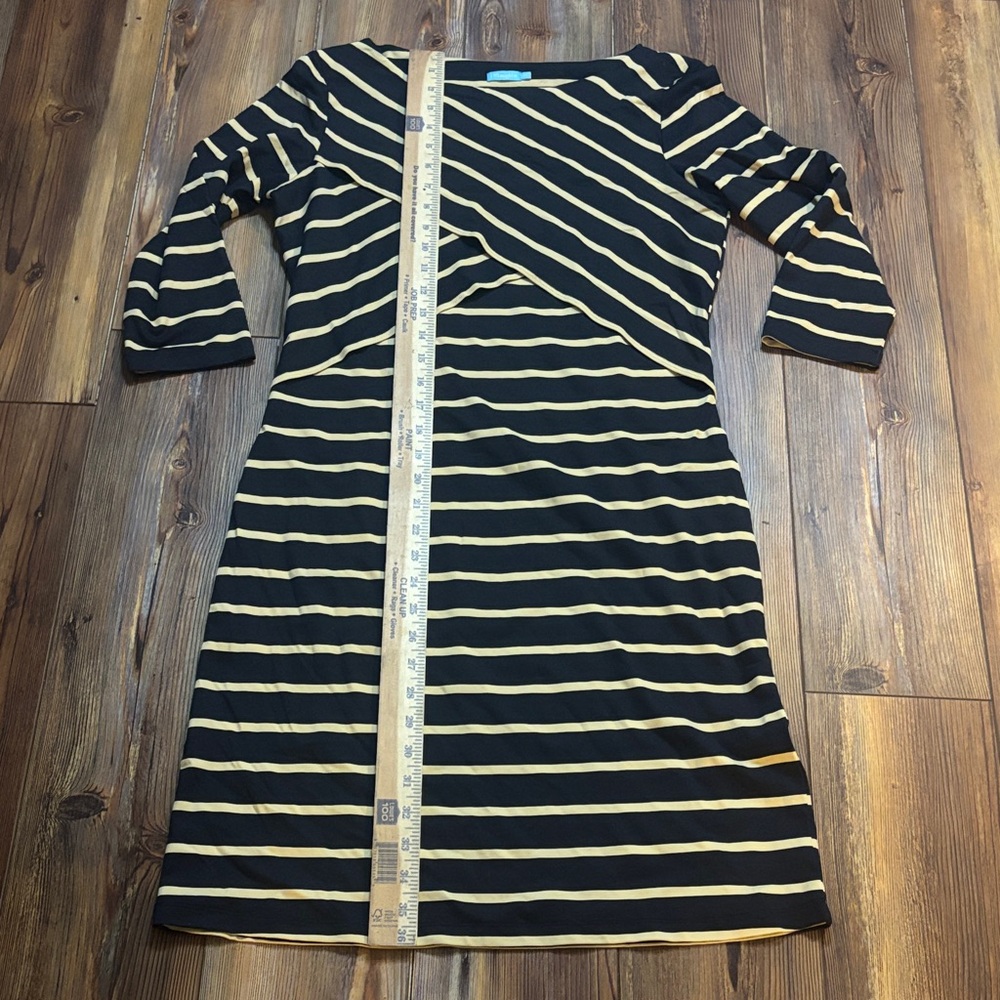J. McLaughlin Black and Tan Striped Long Sleeve Dress Medium - Picture 3 of 8